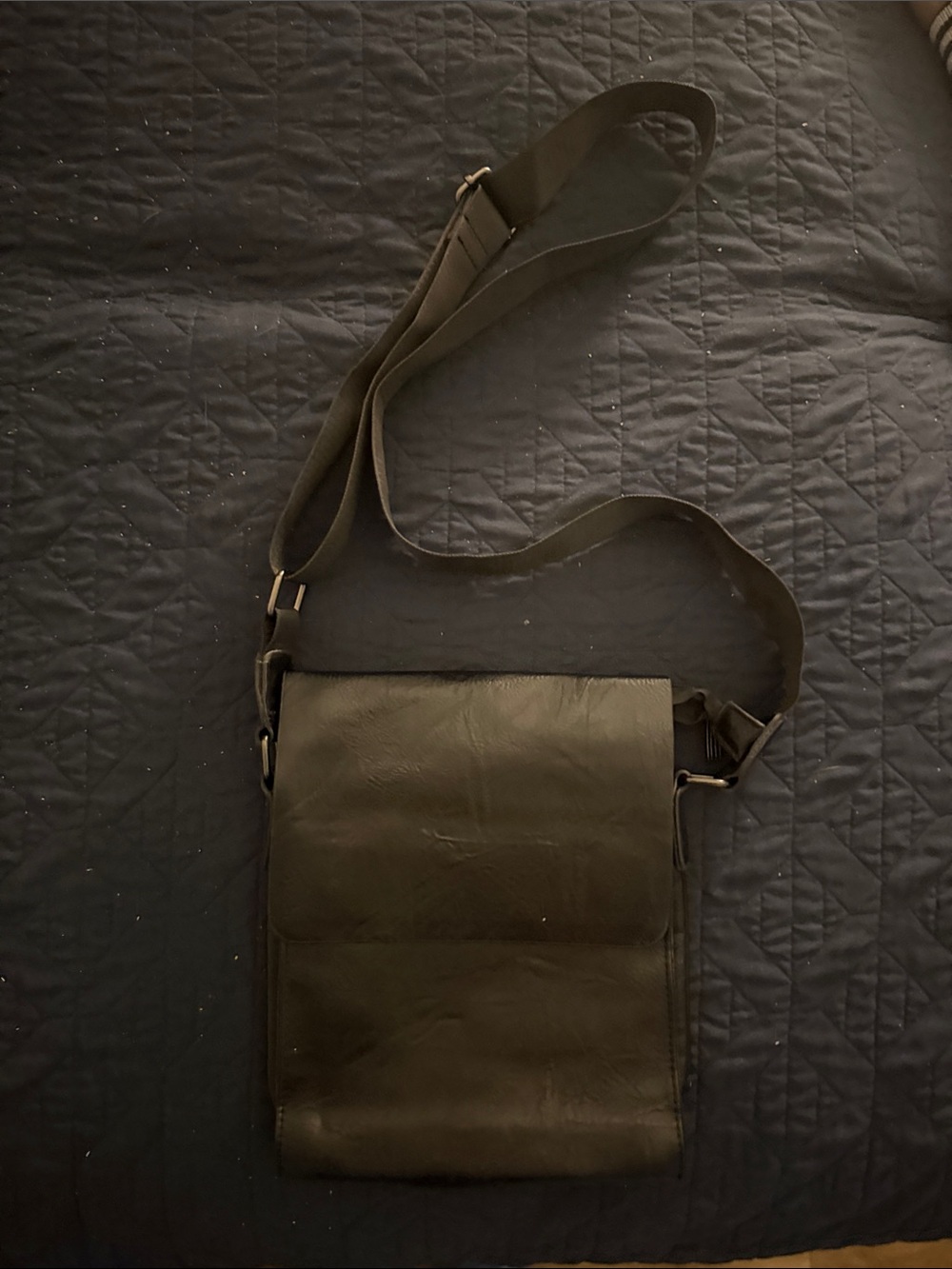 Men's Black Leather Crossbody Bag - Minimal Messenger